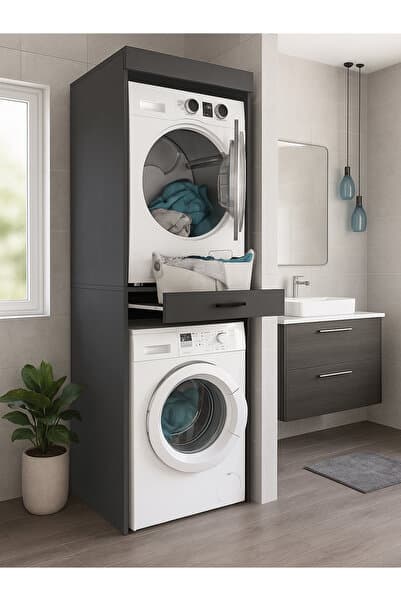 Dorpek Kurutma ve Çamaşır Makinesi Dolabı Çok Amaçlı Dolap Banyo Dolabı Antrasit | Fika
