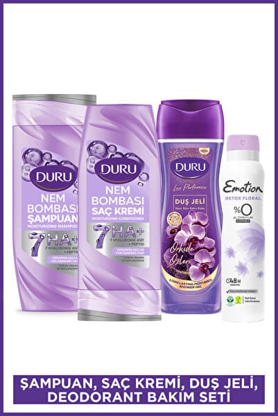 Duru Nem Bombası Yoğun Onarıcı&Nemlendirici Şampuan,Krem,Duş Jeli & Emotion Kadın Deodorant