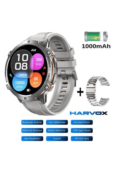 ROXİVA Harvox X2 Pro Tank Outdoor Çift Kordon Sesli Arama Görüşme Amoled Ekran Profosyonel Akıllı Saat