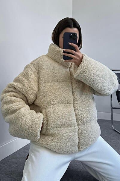Kadın Teddy Peluş Mont - Polar Şişme Kaban Yumuşak Kürk Görünümlü
