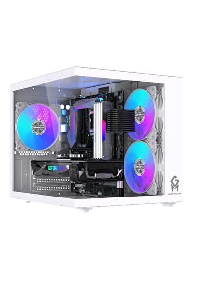 GM Game Master GM-X1 Tuştan Değişmeli 3X RGB Fanlı Gaming Mini Akvaryum m-ATX Beyaz Kasa