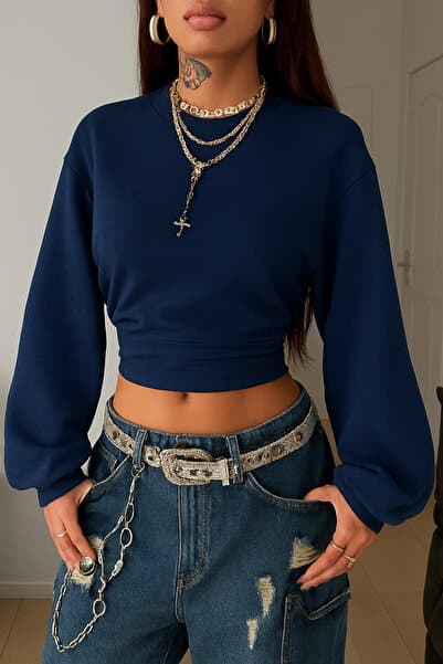 COOL TARZ Kadın Bisiklet Yaka Belden Oturtmalı Tasarım Sweatshirt