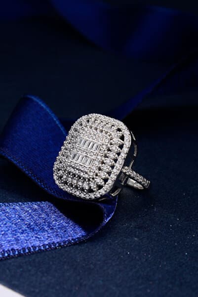 innuendo jewelery 925 Ayar Gümüş Çok Taşlı Baget Yüzük