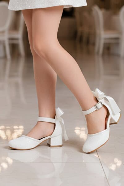 NeSe Shoes Işıltılı ve Fiyonklu Kız Çocuk Topuklu Ayakkabı, Abiye Ayakkabı, Yeni Sezon, Pırıltılı