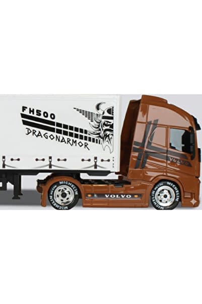 MYTOY Volvo Kahverengi Model Oyuncak Tır - 46 cm Uzunluk, Hareketli Dorse, 12 Tekerlekli Konteyner Tır