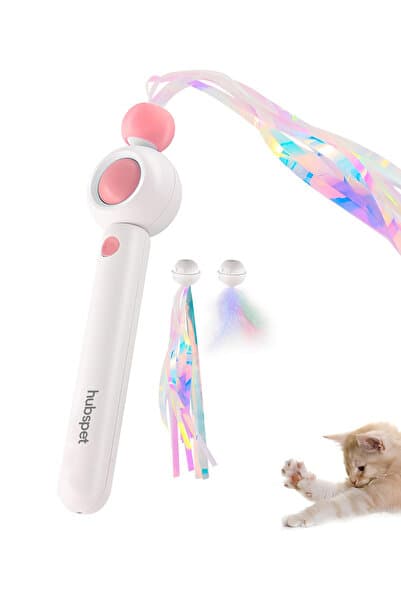 Hubspet Kedi Oyun Oltası | Teleskopik Uzayan Çubuk, İpli 2 Farklı Yedek Başlık Oyuncak (Pembe-H150)