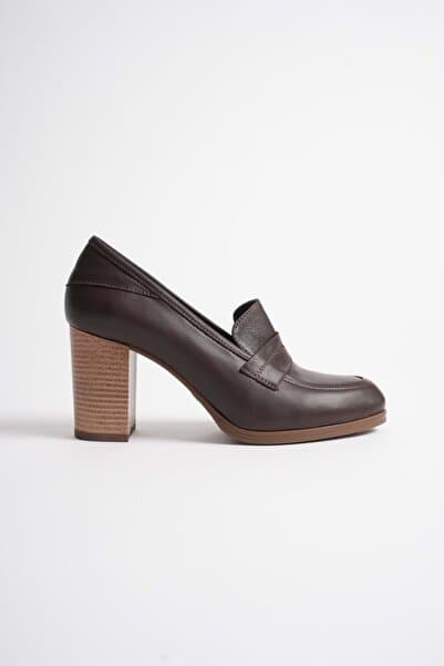 ANALİN SHOES Kadın Hakiki Deri Saraçlı Klasik Topuklu Ayakkabı - Kahve