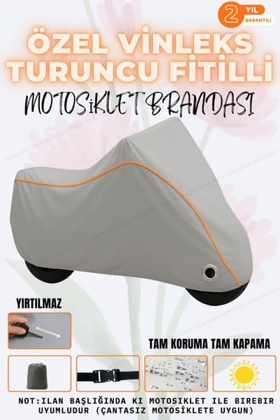 Dock TURUNCU FİTİL VİNLEKS Yamaha XVS 1300 A KİLİT VE ÇANTA UYUMLU GRİ MOTOSİKLET BRANDASI