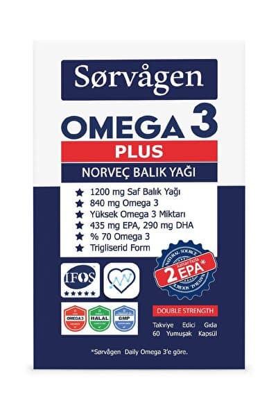 Sorvagen Omega 3 Plus Saf Norveç Balık Yağı, 60 Kapsül, 1200mg