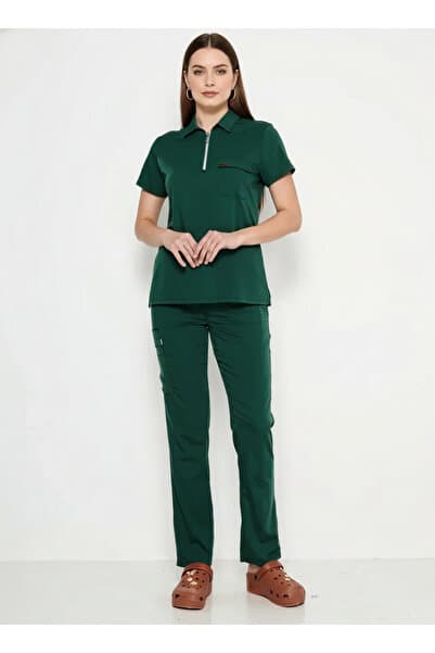 Class Üniforma Polo Yaka Avcı Yeşili Medikal Hemşire Doktor Üniforma Scrubs Üniforma Kadın