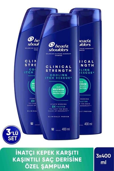 Head & Shoulders Clinical Strength Cooling Itch Rescue İnatçı Kepek ve Kaşıntı Karşıtı Şampuan 400 ml x 3