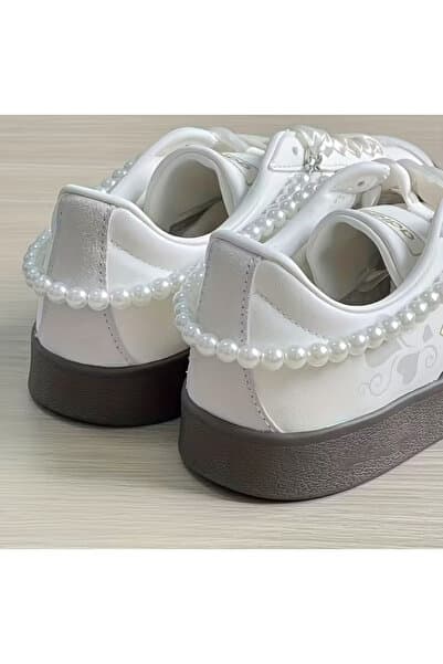 Çift Krem İncili Ayakkabı Charmı Ayakkabı Süsü İkili