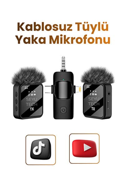 SEYUTECH Kablosuz Tüylü Yaka Mikrofonu Wireless Canlı Yayın IOS ve Android Uyumlu Yaka Mikrofonu