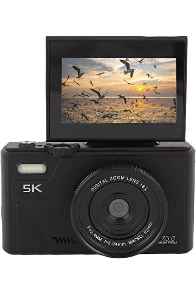 5K Dijital Retro Video Kamera 75MP 18X Zoom Flaşlı (64GB) Kart Dijital Vlog Fotoğraf Makinesi TÜRKÇE
