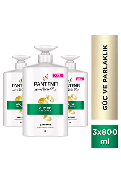 Pantene " Pro-V Güç & Parlaklık Şampuan 800ml Pompalı Şişe. Zayıf ve Mat Saçlar için x 3 Adet"