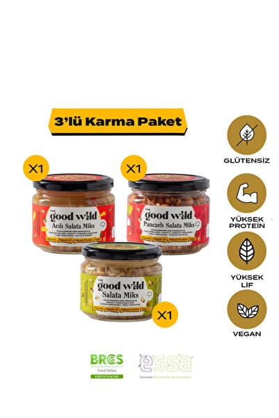THE GOOD WİLD Filizlendirilmiş Fermante Salata Miks Karma Paket | Yemeye Hazır Glutensiz Ürün | Vegan | 3 x 300 Gr