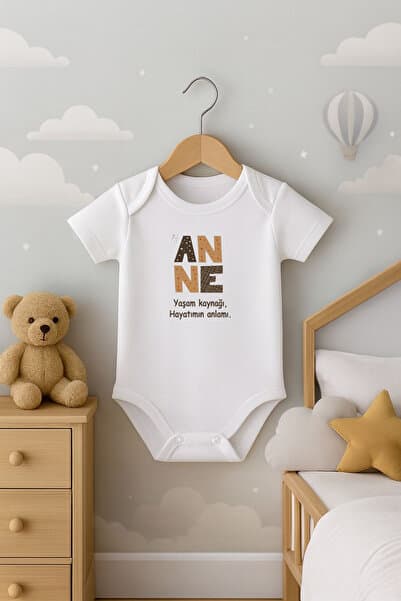 Bebe wini Anne yaşam kaynağı yazılı Kısa kollu Bebek Body Zıbın