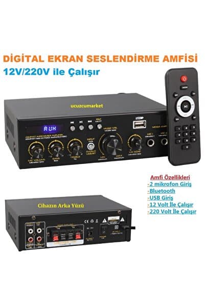 Genel Markalar Digital Ekran Seslendirme Amfisi (Usb/sd/uk Bluetooth Eko-2 Mik.girişli)