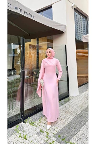 modadeywearst Kuyruk Detaylı Drapeli Tesettür Abiye Elbise