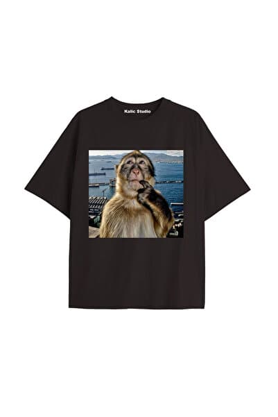 Kalic Studio Düşünen maymun ünisex oversize t-shirt siyah