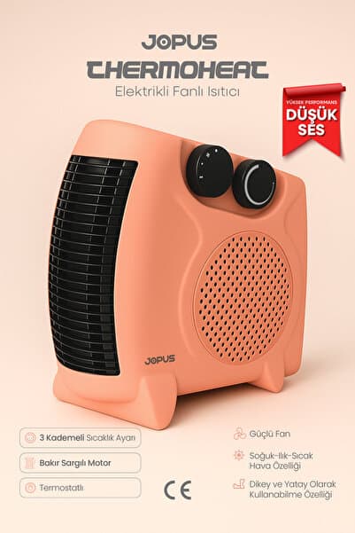 Jopus 2000W Elektrikli Fanlı Isıtıcı, Termostatlı, Sıcak-Soğuk Hızlı Isıtma, 25 m² Alan Kapasitesi - Somon