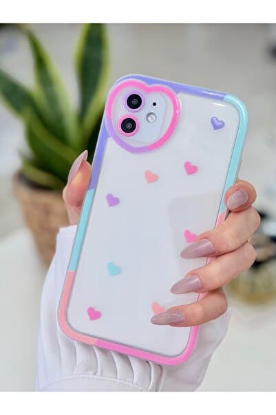 Go Aksesuar Iphone 11 Uyumlu Antişok (12 Görünümlü Köşeli) Kalp Kamera Tasarımlı Silikon Kamera Korumalı Kılıf