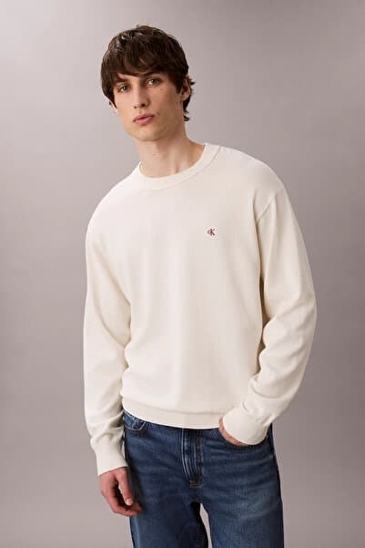 Calvin Klein Jeans Bisiklet Yaka Classic Fit Düz Kırık Beyaz Erkek Kazak LV04RC309GYAS LS EZ COTTON