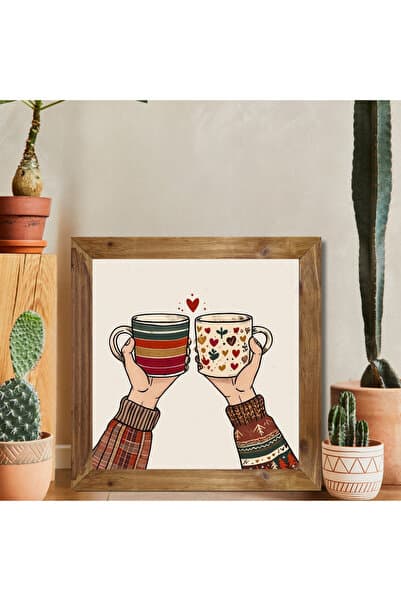 Tuba Decor Ahşap Çerçeveli Kare Tablo aşk ve kahve