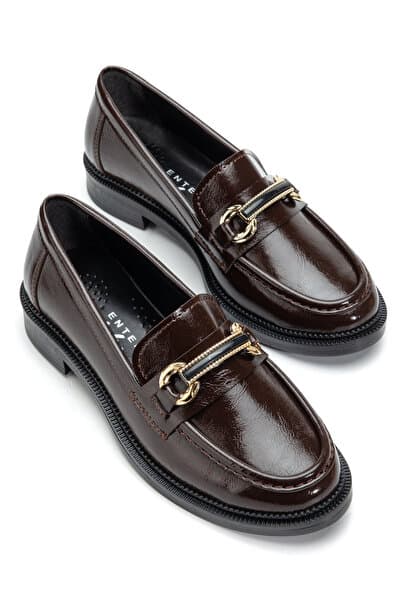 Entella Store Kadın Loafer KEMER TOKA Acı Kahve Rugan Günlük Ayakkabı