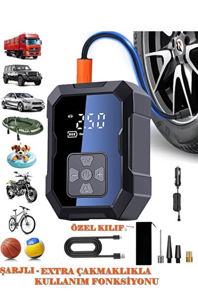 H-9293 Akıllı Hava Kompresörü 4000mAh 4IN1 Şarjlı Araç Çakmaklık Taşınabilir Araç Lastik Top Şişirme