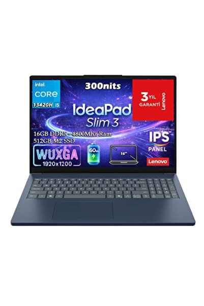 LENOVO IdeaPad Slim 3 16IRH10 Intel Core i5-13420H 16GB 512GB SSD 16" WUXGA IPS Panel Fdos 83K20009TR