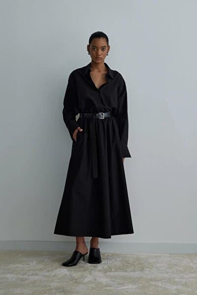 Suud Collection Siyah Day Poplin Kloş Etek