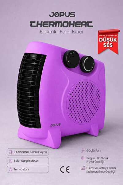 Jopus 2000W Elektrikli Fanlı Isıtıcı, Termostatlı, Sıcak-Soğuk Hızlı Isıtma, 25 m² Alan Kapasitesi - Lila