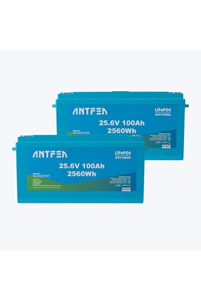 Antfea 25.6V 100Ah ABS Lityum Akü Akıllı Ekran Bluetooth LiFePo4 2 Adet