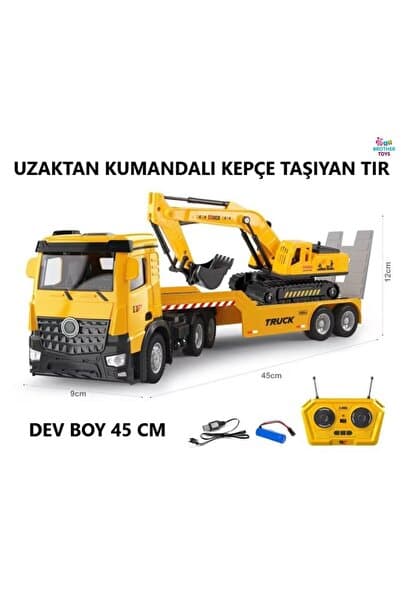 Brother Toys Dev Boy 52 Cm Uzaktan Kumandalı Şarjlı Kepçe Taşıyan Oyuncak Tır Kamyon Ekskavatör