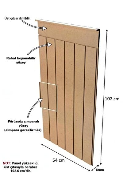 HMC DECOR Mdf Cnc Işlemeli Dekoratif Boyanabilir Duvar Paneli(102X54CM) (6MM) Düz