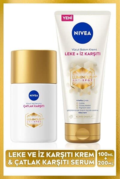 NIVEA Luminous630 Çatlak ve Leke Karşıtı Vücut Bakım Seti, Yağ Serumu 100ml ve Vücut Kremi 200ml