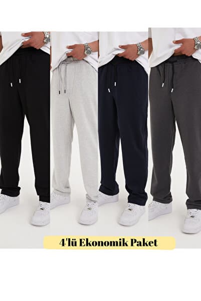 Pavotti Erkek Baggy İki İplik Eşofman Altı Ekonomik 4 lü Paket (( Geniş Kalıp ))