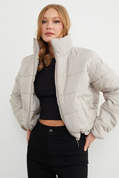 Fullamoda Beli Lastikli Crop Şişme Mont