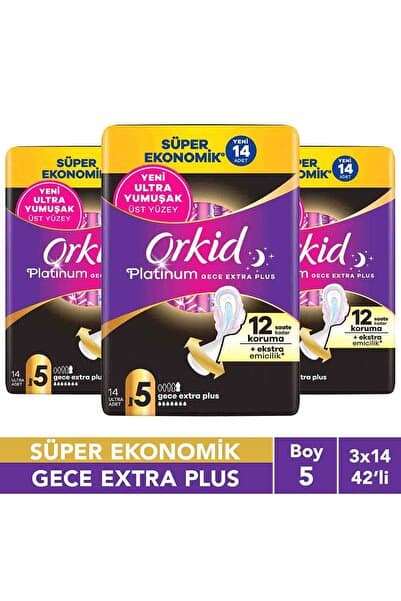 Orkid Platinum Gece Extra Plus (Boy 5) 14 Adet Süper Ekonomik Hijyenik Ped x3