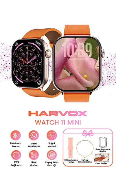 HARVOX Watch 11 Mini Akıllı Saat Hediye Dolu Kutu İçeriği 2 Kordon Bileklik ve Fular Hediyeli