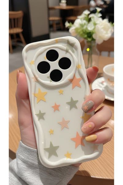 Hatreds Xiaomi Redmi 14C Uyumlu Pastel Yıldız Desenli Dalgalı Kenar Kılıf - Kamera Korumalı