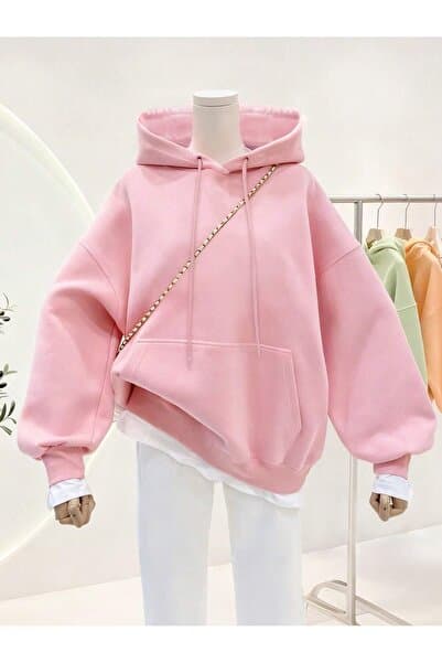 EYAX MODA DÜZ OVERSIZE KAPŞONLU SWEATSHIRT