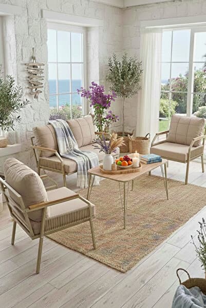 UFUK HOME Daisy 211 Masalı Cappuccino Balkon & Bahçe Mobilyası Seti Balkon Takımı