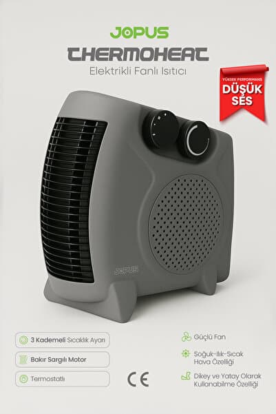 Jopus 2000W Elektrikli Fanlı Isıtıcı,Termostatlı,Sıcak-Soğuk Hızlı Isıtma, 25 m² Alan Kapasitesi,Antrasit
