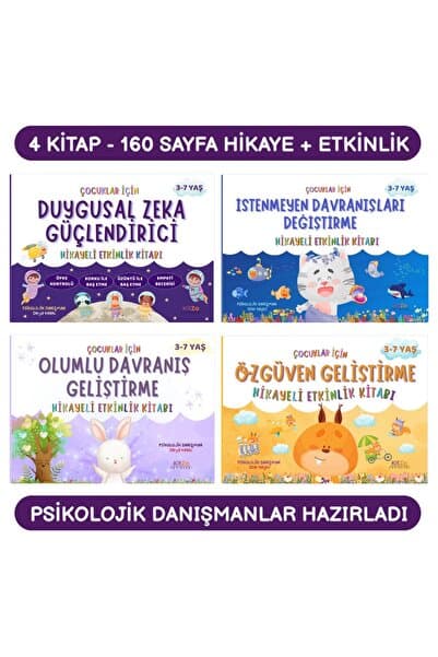 4 KİTAP İÇEREN HİKAYELİ ETKİNLİKLER SETİ (3-7 YAŞ ARASI ÇOCUKLAR İÇİN)