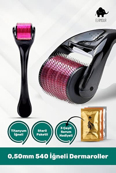 ELAMOUR Titanyum Uçlu 540 İğneli Derma Roller 0,5 Mm İğne Saç Cilt Yüz Vücut Yenileme Aleti
