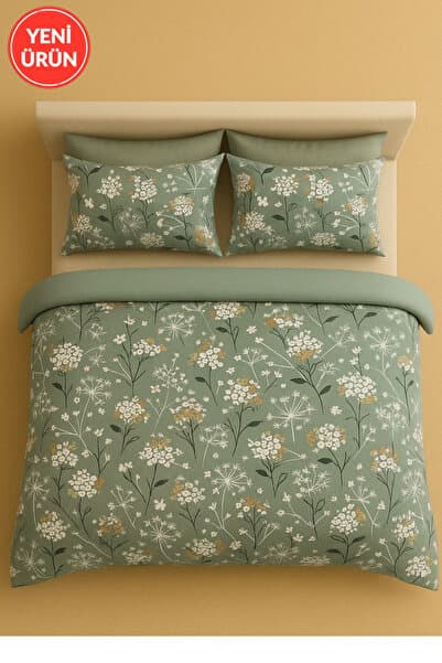 Sheri Home KIRÇİÇEK MODEL Çift Kişilik Nevresim (Yorgan Kılıfı+2 Adet Yastık Kılıfı)ZÜMRÜT8886567