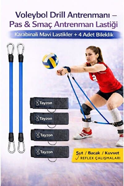 Tayzon Voleybol Drill Antrenmanı Pas Antrenmanı Lastiği Smaç Antrenman Lastiği 4 Adet Bileklik
