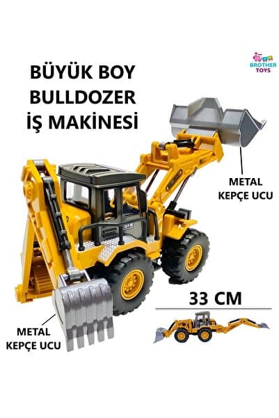 Brother Toys Oyuncak Büyük Boy Buldozer Metal Kepçe Çift Taraflı İş Makinası 32 Cm. Ekskavatör Bulldozer